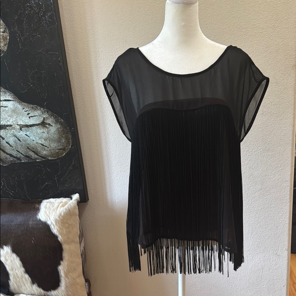 Ark & Co Black Asymmetrical Cap Sleeve Blouse